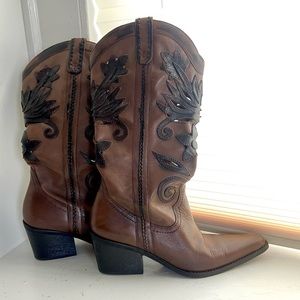 Carlos Santana Slinger leather cowboy boots with cut outs